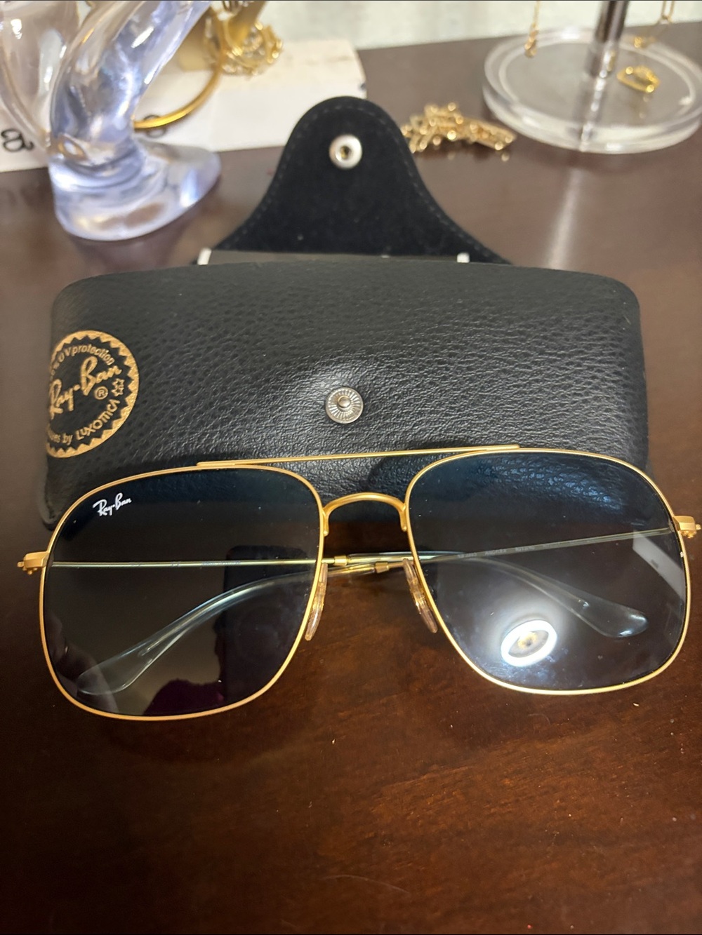 Ray-Ban Gold Frame Sunglasses with Dark Lenses